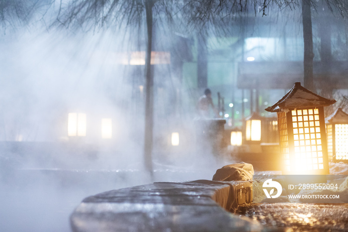 hot springs outdoor in jilin at night