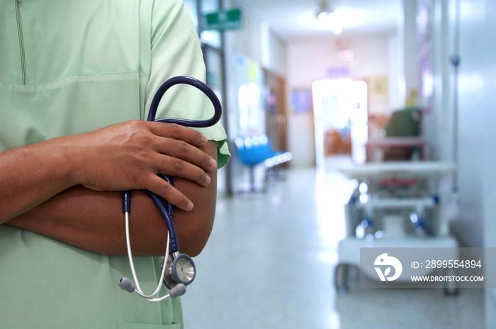 Close up unknown nurse and stethoscope in hospital