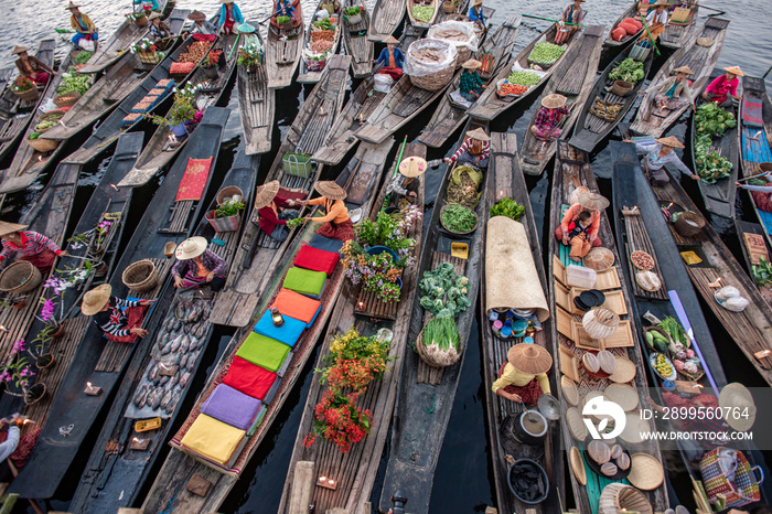 Floating Market in the morning at Inle lake, Shan state, Myanmar