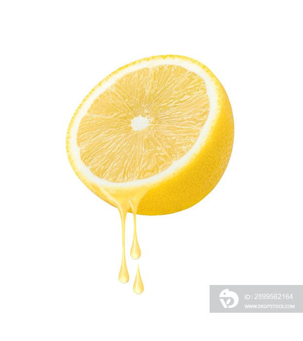 Lemon juice dripping isolated on white background.