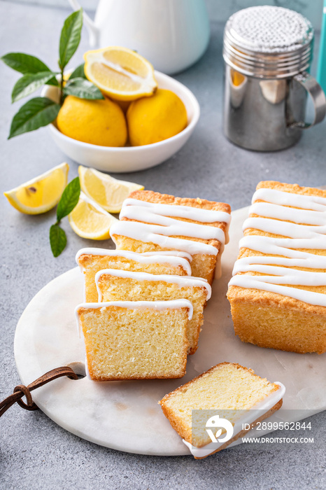 Lemon pound cake frreshly baked with sugar glaze