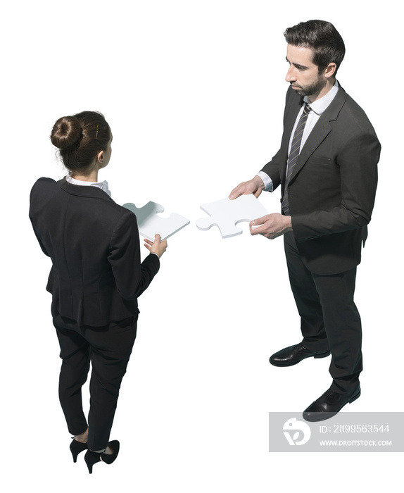 Business people assembling a jigsaw puzzle