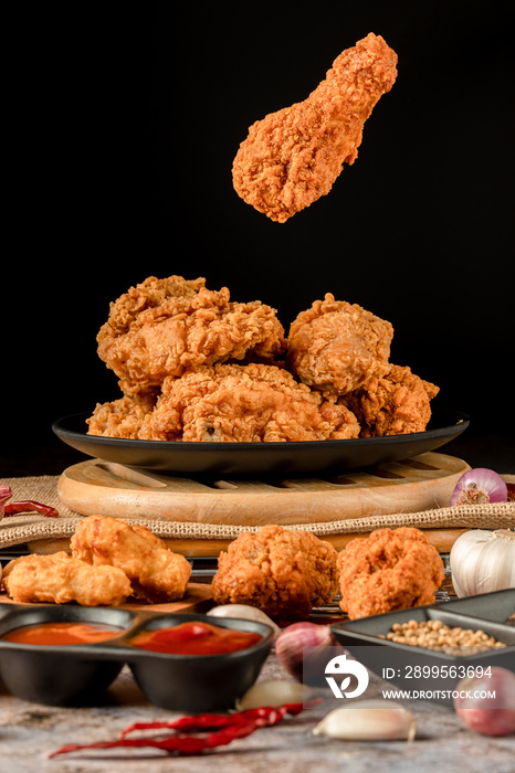 crispy fried chicken plate. Delicious homemade crispy fried chicken. Crunchy Fried Chicken Ready To Eat.