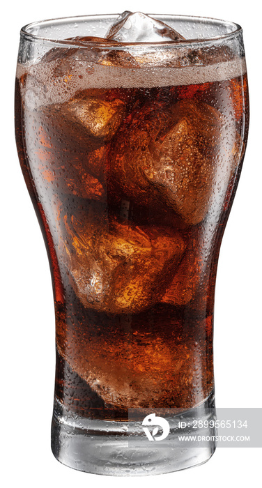 Cold glass of cola drink with ice cubes isolated on white background. File contains clipping path.