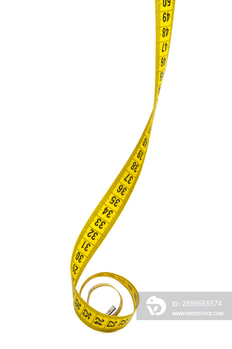 Spiral yellow tape measure isolated on the white background