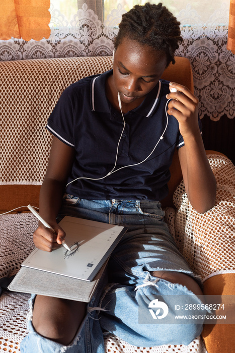 Portraits of teenager relaxing in a rural sitting room