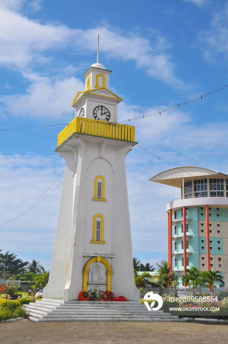 Clocktower war memorial roundabout in Apia, Samoa