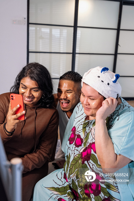 Group of friends doing their skin care together at home