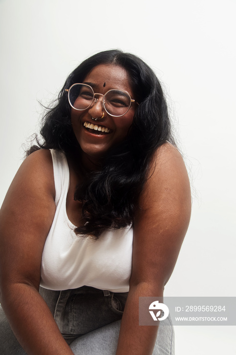 South Asian female solo lifestyle studio portrait shot