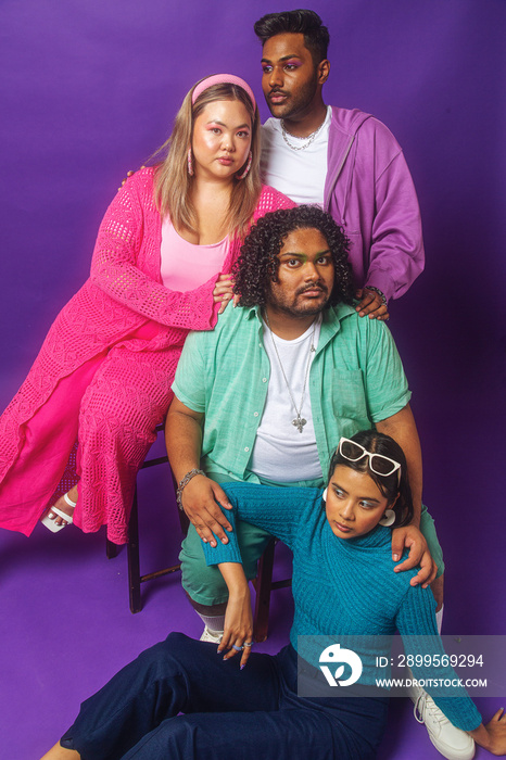 Asian group fashion colour-blocked studio portrait