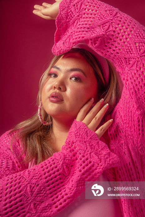 Asian female colour blocked fashion studio portrait