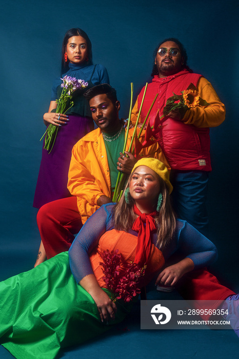 Asian Group fashion colour-blocked studio portrait