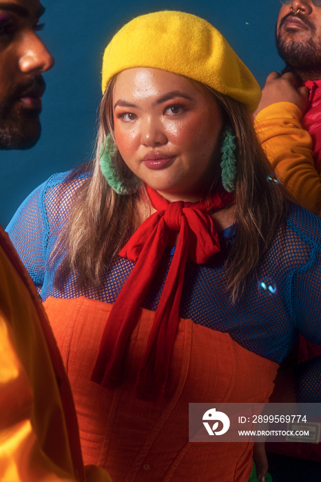 Asian Trio fashion colour-blocked studio portrait