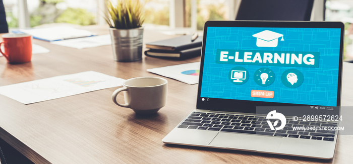 E-learning and Online Education for Student and University Concept. Video conference call technology to carry out digital training course for student to do remote learning from anywhere.