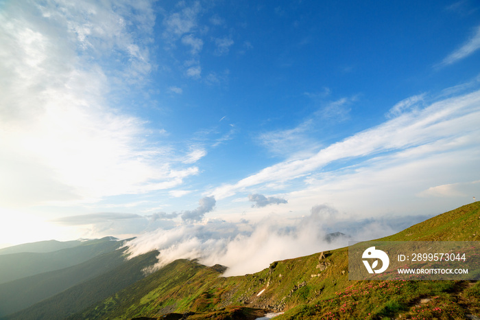 Scenic view of the Smoky mountains National Park during a Summer day with blue sky