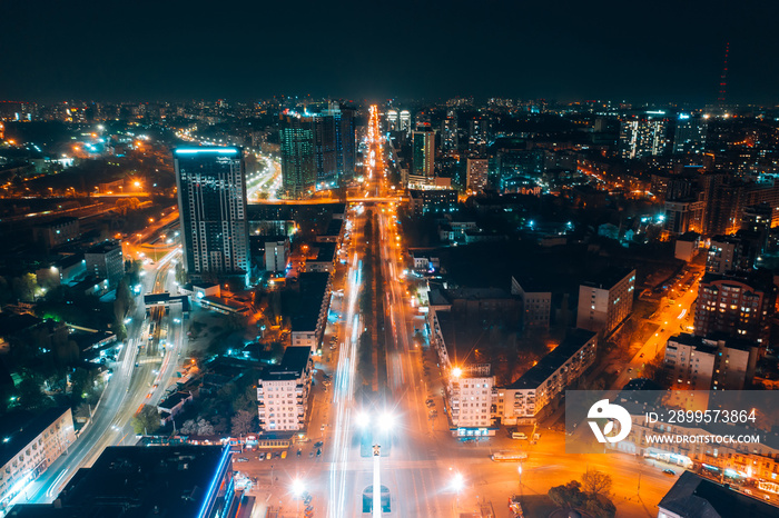 Panoramic view on big city at night