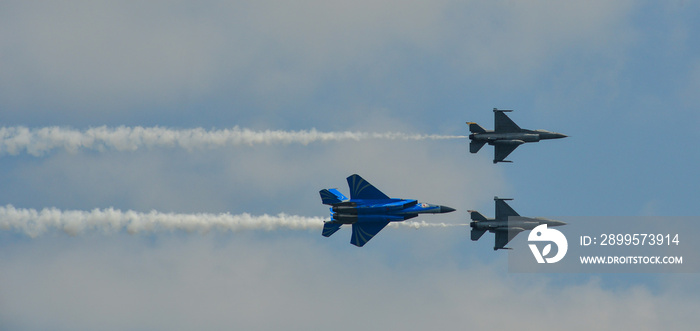 Fighter aircraft flying for display