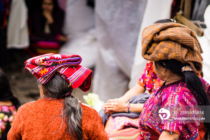 View on Maya woman on market in chichicastenango - Guatemala