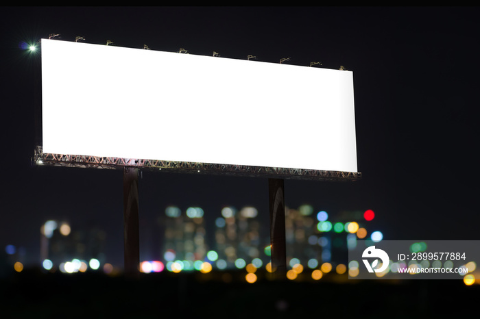 Blank billboard at night with colorful bokeh of in the city