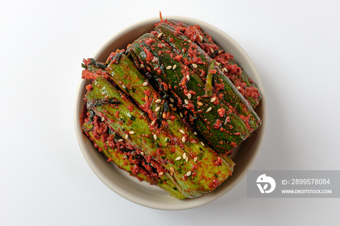 cucumber kimchi on a white background