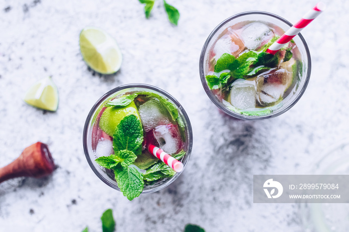 Summer refreshing drink with rhubarb