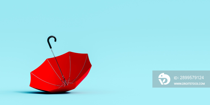 Red umbrella on blue background. Autumn concept. 3D Rendering, 3D Illustration