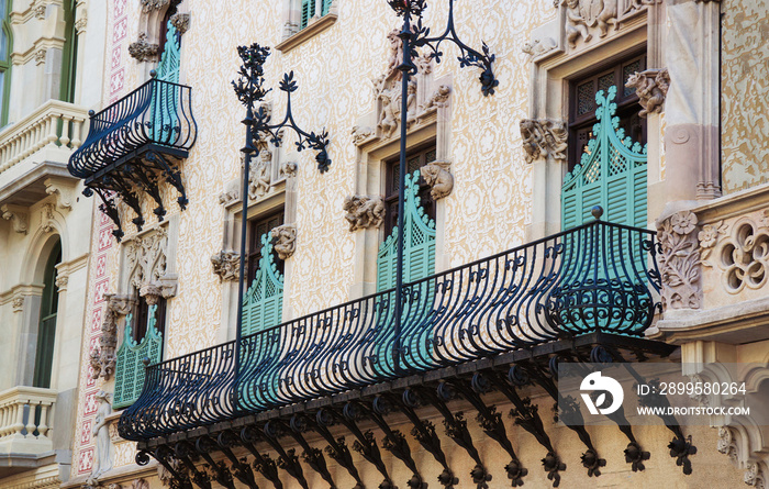 Balcony of Casa Amatller in Eixample district of Barcelona