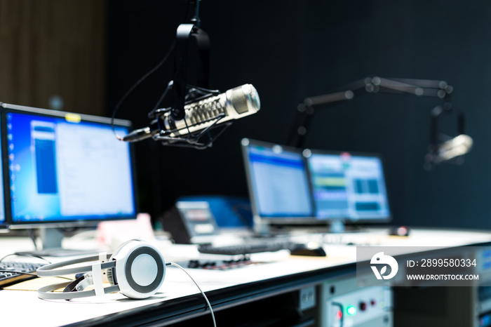 modern equipment in broadcast studio