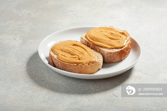 smooth peanut butter bread toast, healthy traditional sandwich