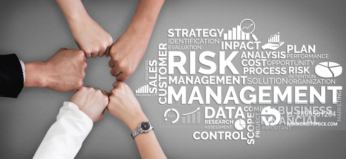 Risk Management and Assessment for Business Investment Concept. Modern graphic interface showing symbols of strategy in risky plan analysis to control unpredictable loss and build financial safety.