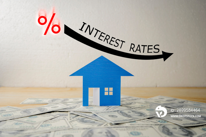 BLACK ILLUSTRATION SHOWS DECREASING OF INTEREST RATES / FINANCIAL CONCEPT