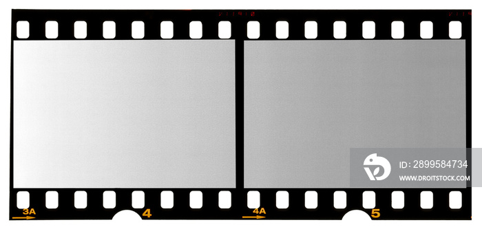 small 35mm filmstrip with two empty frames isolated.