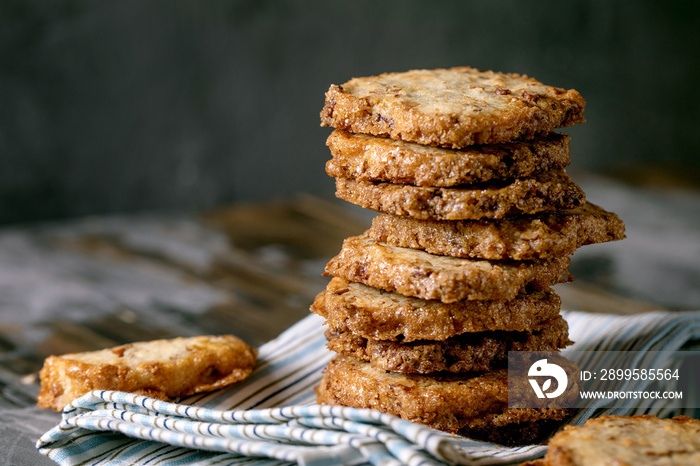 Homemade shortbread sugar cookies with nuts and chocolate