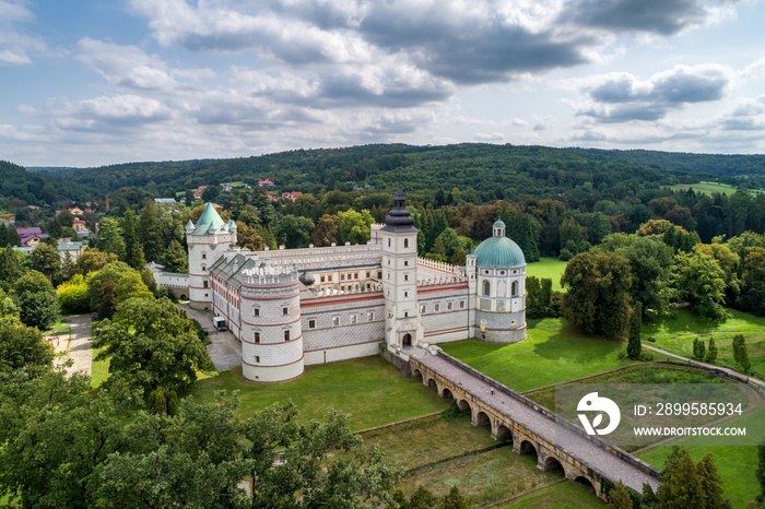 Krasiczyn castle aerial view