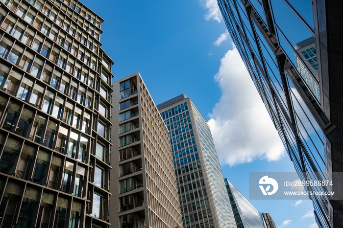 Upwards view of office buildings on Victoria Street in Westminster, London