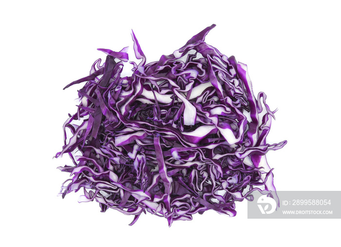 Sliced of red cabbage on white background. Top view