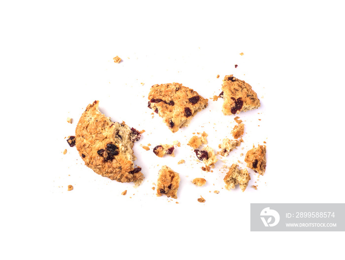 pieces of oatmeal cookies on a white background