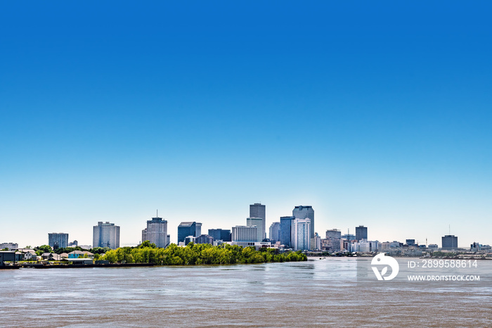 Flooded Mississippi with New Orleans Skyline