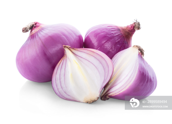 Slices of shallot onions for cooking on white background.