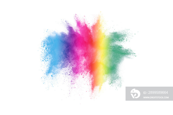 Explosion of colored powder on white background.