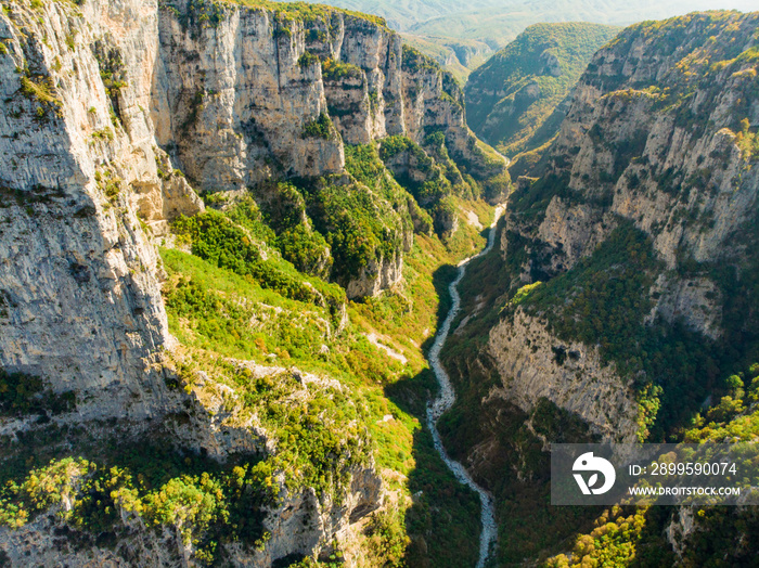 Vikos Gorge, a gorge in the Pindus Mountains of northern Greece, lying on the southern slopes of Mount Tymfi, one of the deepest gorges in the world.