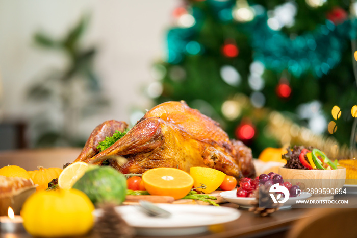 Holiday Turkey Dinner Above view of place setting on Thanksgiving day