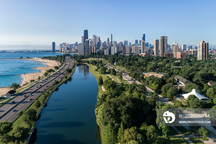 Aerial South Pond Lincoln Park, Chicago, Illinois