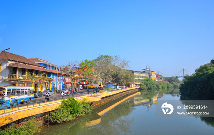 A small canal running through Panaji in Goa.