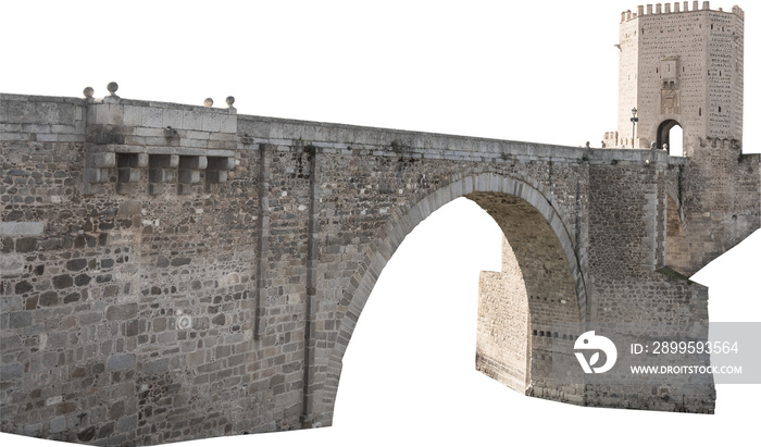 Isolated PNG cutout of a medieval bridge leading to a huge gate on a transparent background, ideal for photobashing, matte-painting, concept art