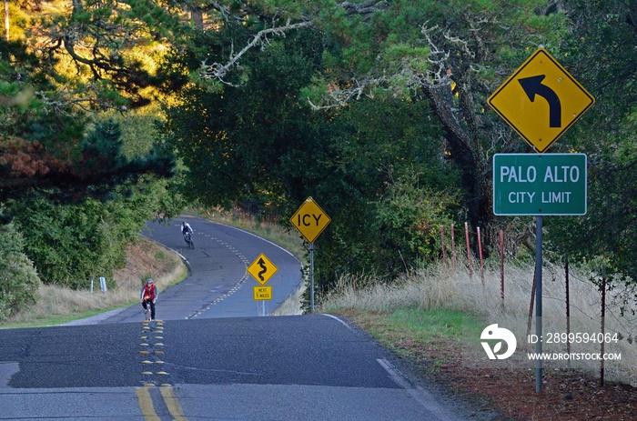 Two lane highway entering Palo Alto, CA, USA, NMR