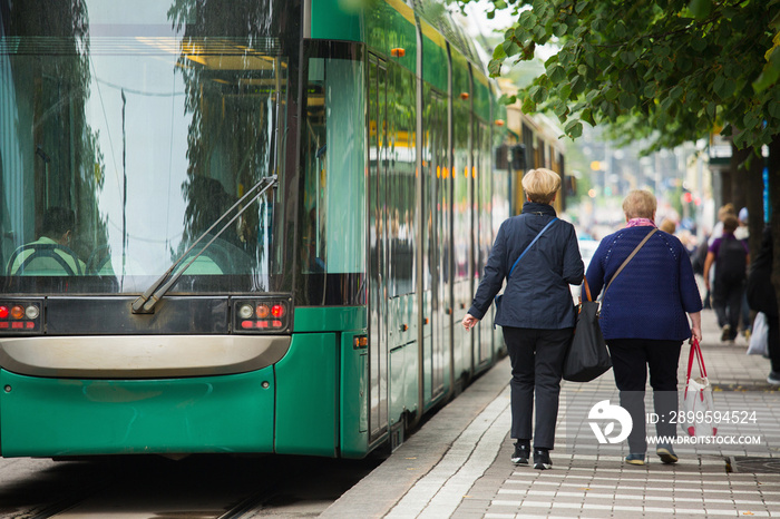 Tram in the city street