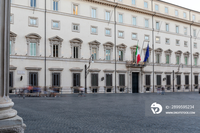 Palazzo Chigi, the main entrance to the building and the facade.