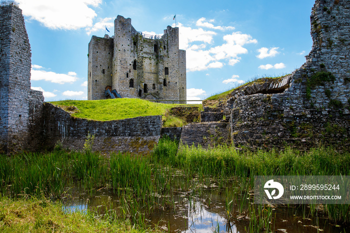 A panoramic view of Trim castle in County Meath on the River Boyne, Ireland. It is the largest Anglo-Norman Castle in Ireland