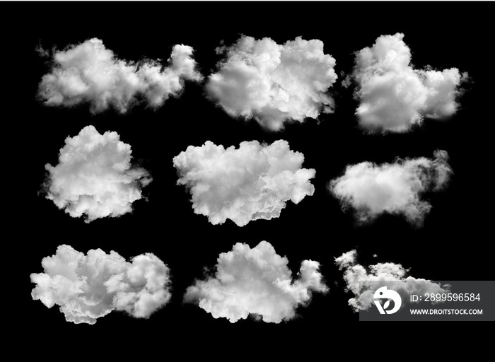 white clouds isolated on black